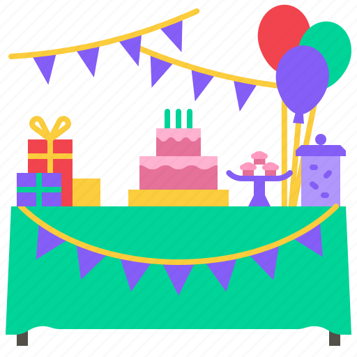 Party, table, cake, birthday, and, festival, decorations icon - Download on Iconfinder