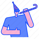 party, blower, birthday, celebration, whistle, swirl, fun, boy, hat