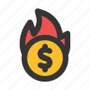 burning, burn, money, coin, business, and, finance