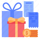 gift, box, payment, commerce, shopping, receipt, bill