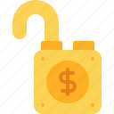 unlock, padlock, finance, bank, dollar