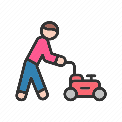 Person mowing grass, nature, man, young, girl, female, avatar icon - Download on Iconfinder