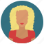 avatar, blond, curly, haired, people, user, woman 
