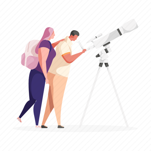 Character, builder, man, woman, telescope, backpack illustration - Download on Iconfinder