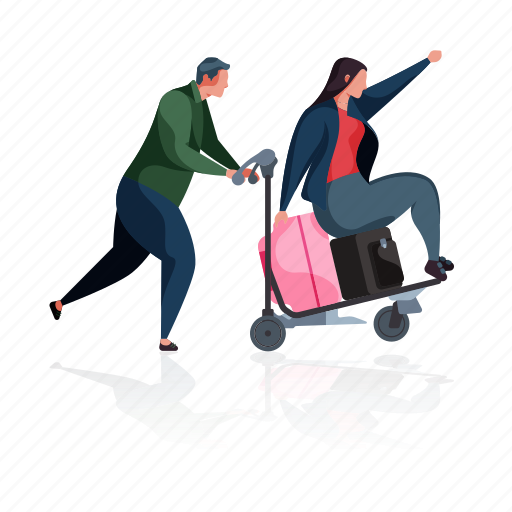 Relationships, travel, couple, trolley, suitcase, baggage, luggage illustration - Download on Iconfinder