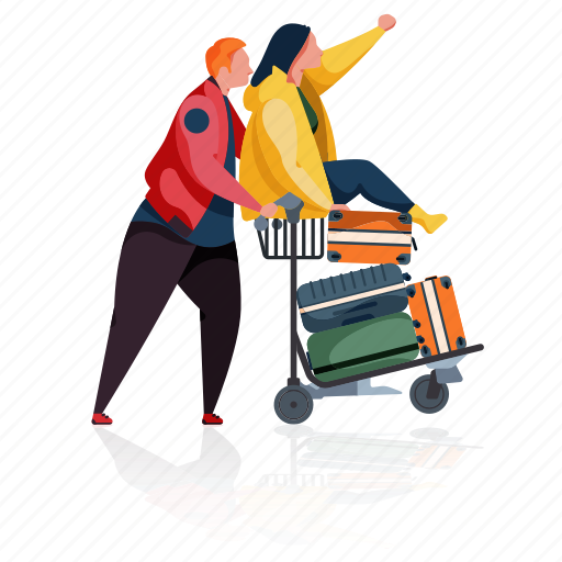 Relationships, travel, man, woman, couple, suitcase, luggage illustration - Download on Iconfinder