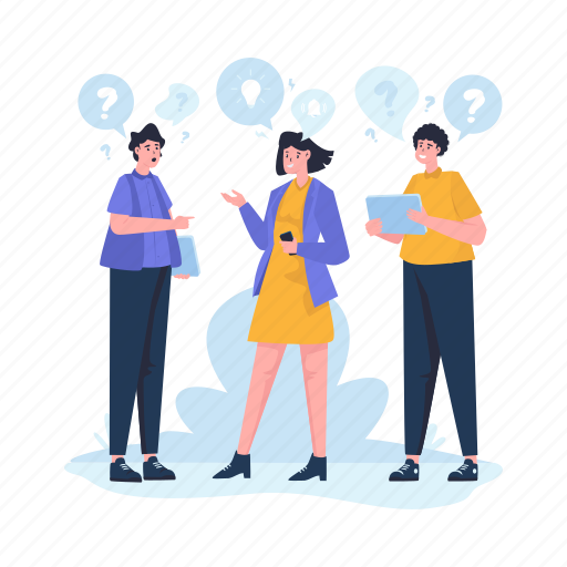 Discussion, conversation, business talk, team, meeting, idea, question illustration - Download on Iconfinder