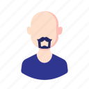 avatar, bald, beard, boy, man, millennial, mustache