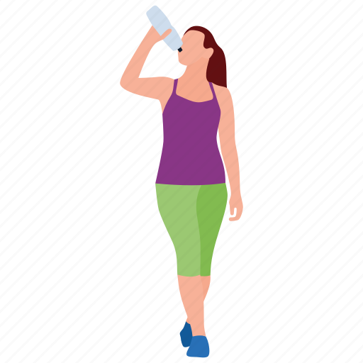 Exercise, fitness tricks, girl drinking water, mineral water, physical exercise illustration - Download on Iconfinder