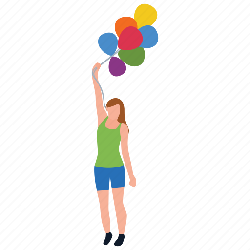 Holding balloons, kid playing, outdoor fun, park amusement, park game illustration - Download on Iconfinder