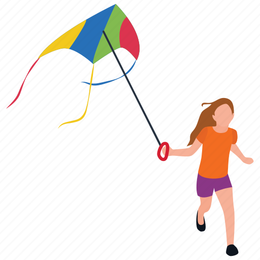 Childhood activities, kid playing, kite flying, outdoor fun, park amusement illustration - Download on Iconfinder