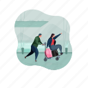 travel, character, builder, couple, man, woman, luggage, airport 