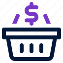 shopping, basket, coin, money, sell