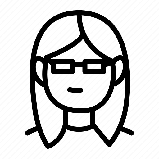 Glasses, long hair, nerd, persona, user icon - Download on Iconfinder