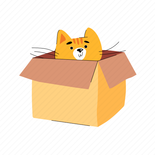 Animal, cat, hiding, cardboard, box illustration - Download on Iconfinder