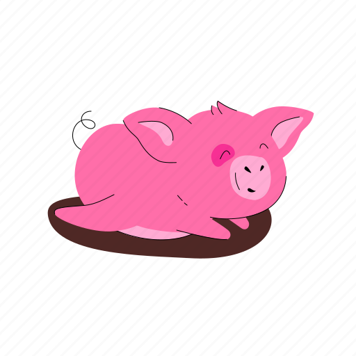 Funny, animal, piglet, pink, pig, lying illustration - Download on Iconfinder