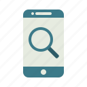 application, find, magnifying, mobile phone, search, smartphone, user interface