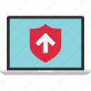 arrow, laptop, online, protect, safe, shield