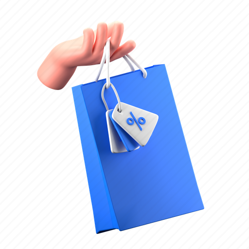Discount, shopping bag, sale, promo, hand holding shopping bag, shopping, e-commerce 3D illustration - Download on Iconfinder