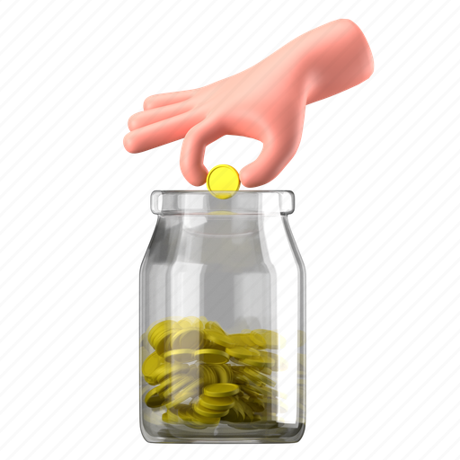 Tip, coins, jar, money, put money in the jar, shopping, e-commerce 3D illustration - Download on Iconfinder