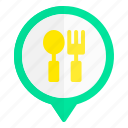 spoon, fork, restaurant, location, pin