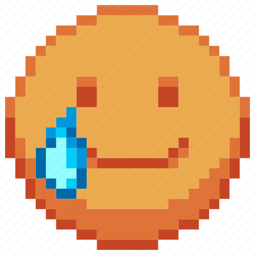 Single tear, happy, emoji, emoticon, sticker, pixel art, emotion icon - Download on Iconfinder