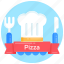 restaurant banner, pizza chef, chef hat, fork and knife, chef cap 