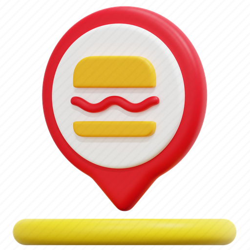 Fast, food, eating, maps, location, pin, placeholder 3D illustration - Download on Iconfinder