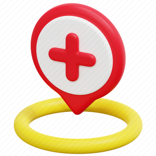 Hospital, healthcare, maps, placeholder, location, pin, 3d icon - Download on Iconfinder
