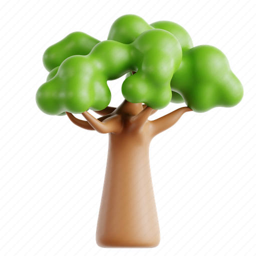 Baobab, tree, plant, nature, leaves, trunk, plantation 3D illustration - Download on Iconfinder