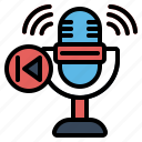 podcast, previous, back, audio, microphone, playback