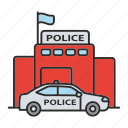 building, car, department, police, policeman, station, vehicle