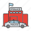 building, car, department, police, policeman, station, vehicle 