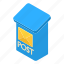 box, correspondence, envelope, isometric, mailbox, object, postbox 