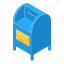 blue, box, correspondence, isometric, mailbox, object, postbox 