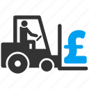 logistic business, merchandise, money, payment, pound sterling, transport, warehouse