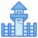 building, fence, prison, tower, watchtower
