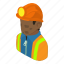 african, american, coal, isometric, man, miner, object