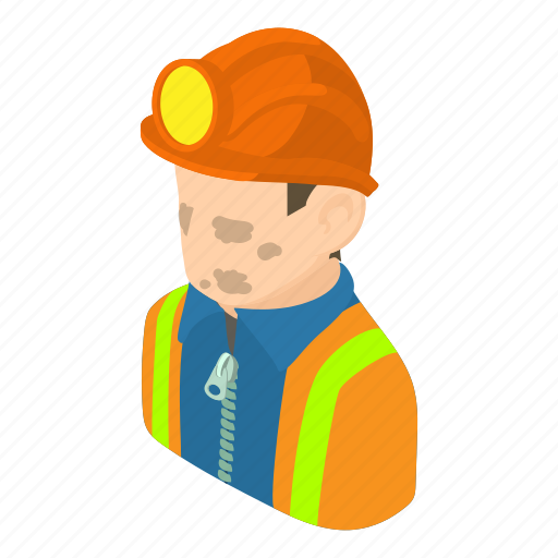 Coal, equipment, helmet, isometric, man, miner, object icon - Download on Iconfinder