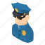 cop, isometric, man, object, person, policeman, uniform 