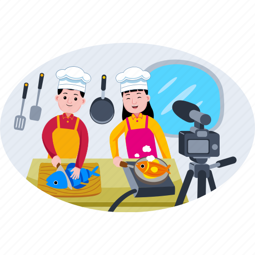Broadcasting, live, event, with, chefs, cooking illustration - Download on Iconfinder