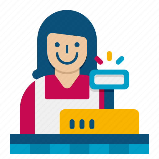 Clerk, shopper, cashier, cash machine, register, female, woman icon - Download on Iconfinder