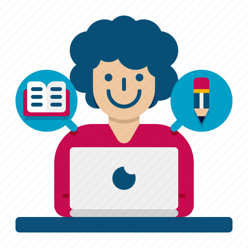 Writer, author, editor, working, laptop, female, woman icon - Download on Iconfinder