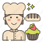 baker, pastry, cupcake, bakery, cake, bread, female, woman 