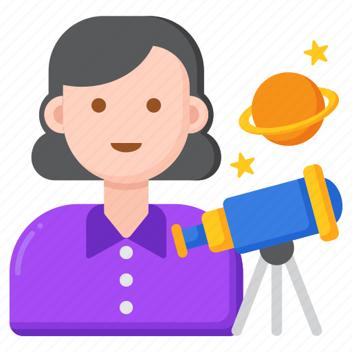 Astronomer, astronomy, science, female, woman, telescope, moon icon - Download on Iconfinder