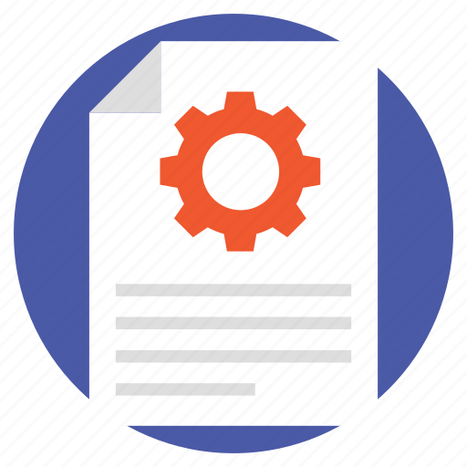 Content maintenance, content production, data management, document development, document with gear icon - Download on Iconfinder