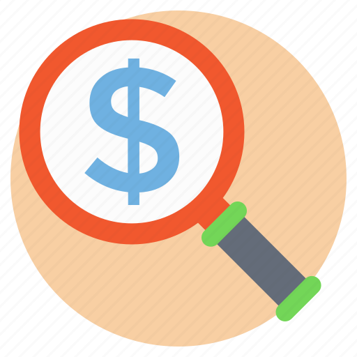 Business search, dollar under magnifier, investment search, looking for money, project hunt icon - Download on Iconfinder