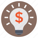 bright idea, business idea, creativity, dollar inside bulb, innovation