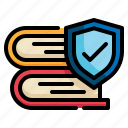 book, education, shield, study, learning, protection icon