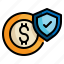money, security, shield, finance, cash, protection icon 
